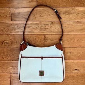Dooney and Bourke Pebbled Grain Leather Kimberly Handbag White and Cognac